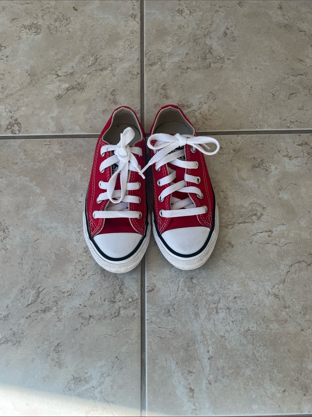 Kids Low-Top Canvas Sneakers in Red with White Laces